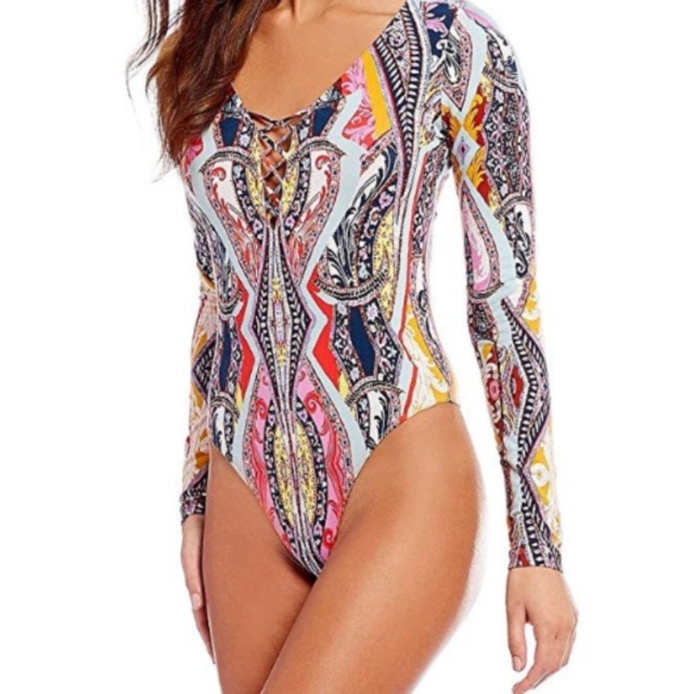 [S] Free People Pick A Place Lace-Up Bodysuit Top